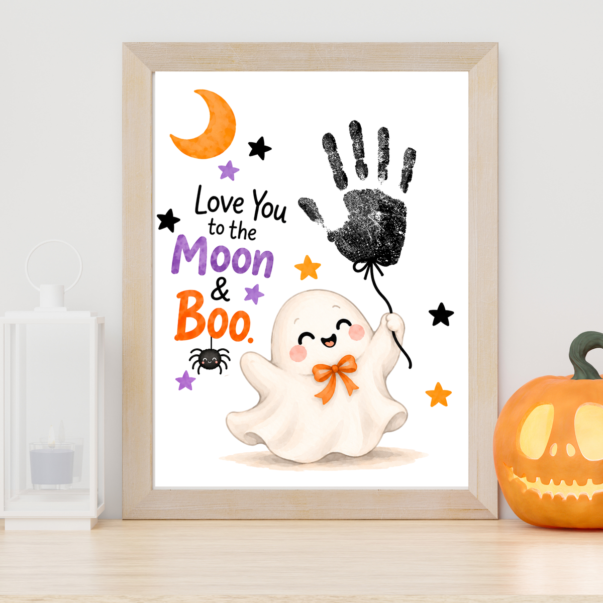 Love You to the Moon & Boo Halloween Handprint Craft | Cute Ghost Printable for Kids | Preschool Halloween Keepsake