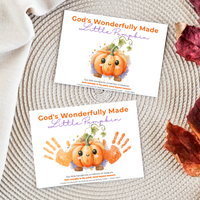 Christian Pumpkin Handprint Craft Printable | God's Wonderfully Made Little Pumpkin | Psalm 139:14 Fall Bible Keepsake for Kids