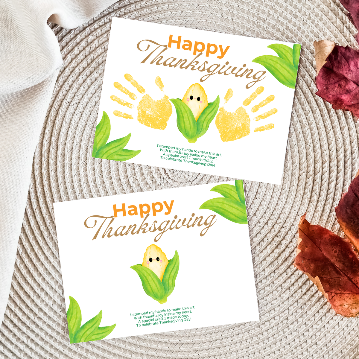 Happy Thanksgiving Corn Handprint Craft Printable, Thanksgiving Keepsake, Baby's First Thanksgiving, Preschool Fall Harvest Activity