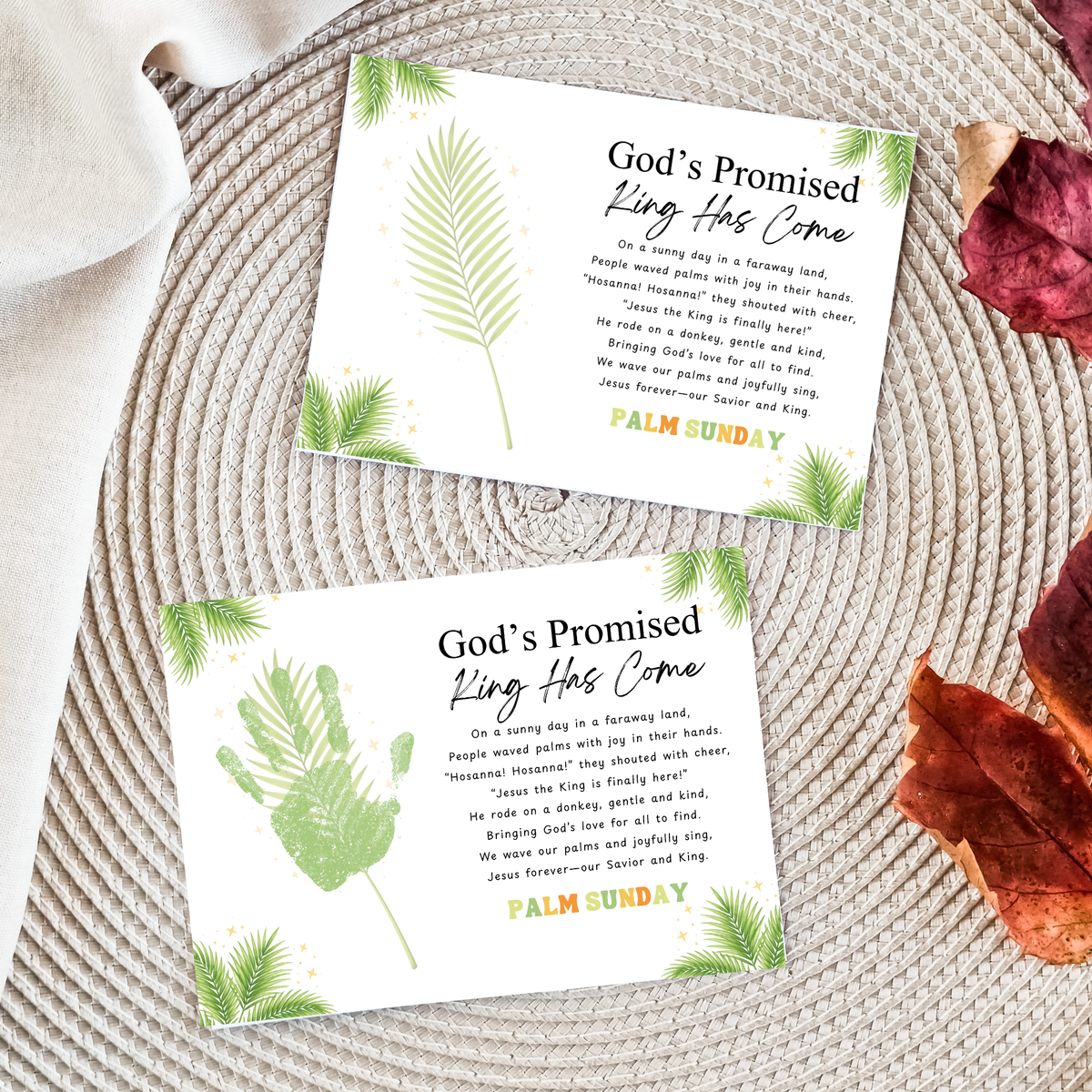 Palm Sunday Poem Handprint Craft Printable | “God’s Promised King Has Come” Christian Kids Activity | Easter Faith-Based Keepsake PDF