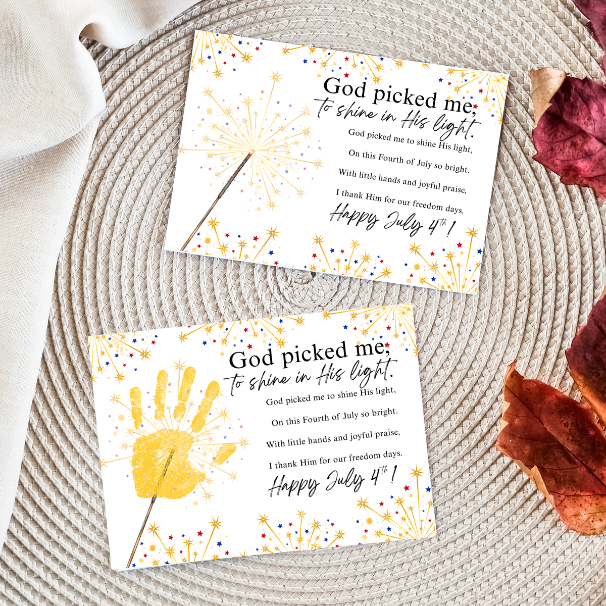 Christian July 4th Handprint Craft Printable | God Picked Me to Shine His Light | Patriotic Kids Keepsake Activity