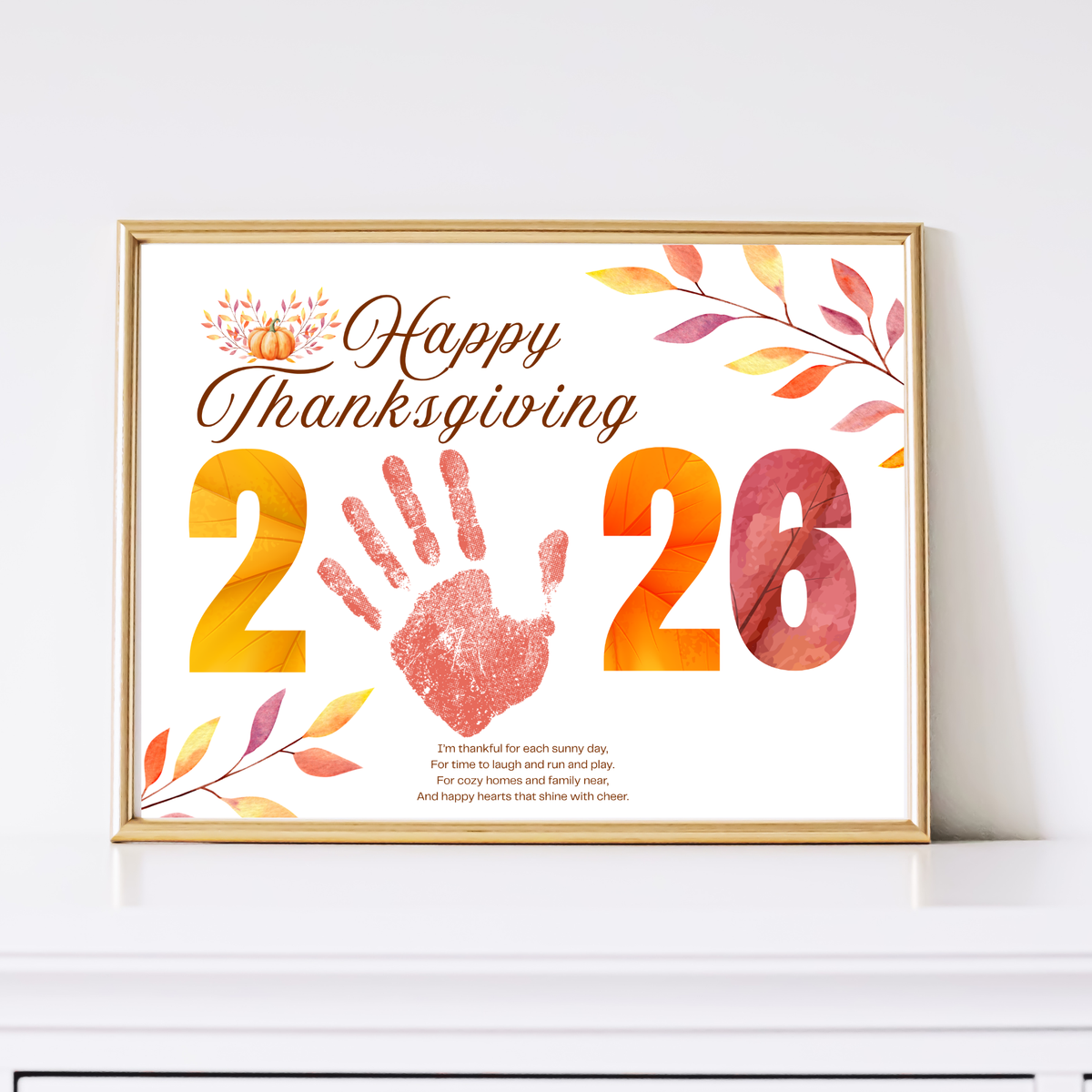 Happy Thanksgiving 2026 Handprint Craft | First Thanksgiving Keepsake Printable