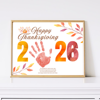 Happy Thanksgiving 2026 Handprint Craft | First Thanksgiving Keepsake Printable