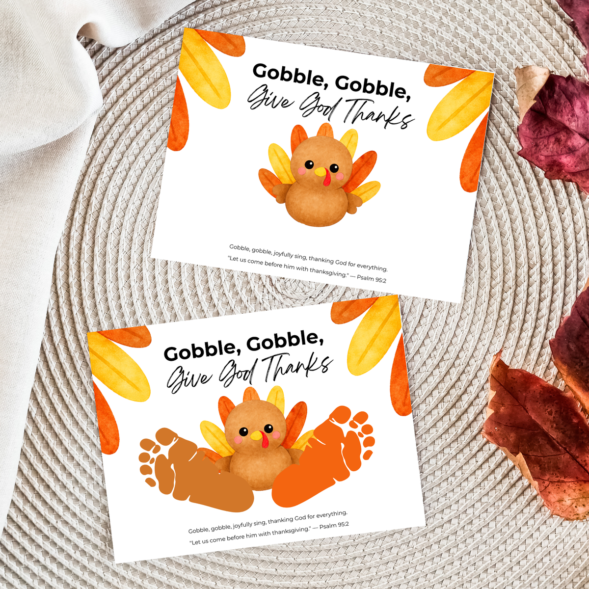 Christian Thanksgiving Turkey Footprint Craft Printable, Gobble Gobble Give God Thanks, Baby's First Thanksgiving, Faith-Based Keepsake