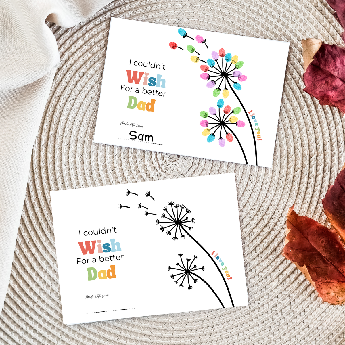 Father’s Day & Dad Birthday Fingerprint Craft Printable | I Couldn’t Wish for a Better Dad | Dandelion Keepsake Gift from Kids | Preschool DIY Printable