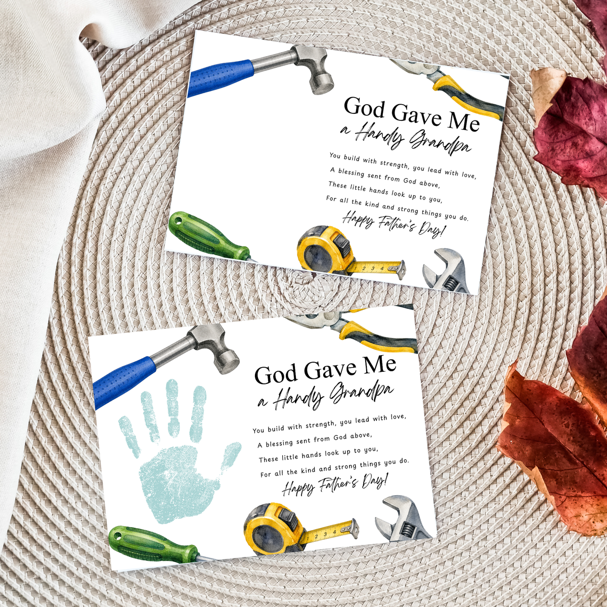 Christian Father's Day Handprint Craft Printable | God Gave Me a Handy Grandpa Grampy Papaw | Faith-Based Grandpa Gift from Kids | Grandfather Keepsake