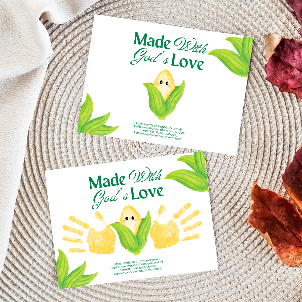 Christian Corn Handprint Craft Printable, Made With God's Love, Preschool Harvest Activity, Thanksgiving Craft, Fall Keepsake, Baby's First Fall