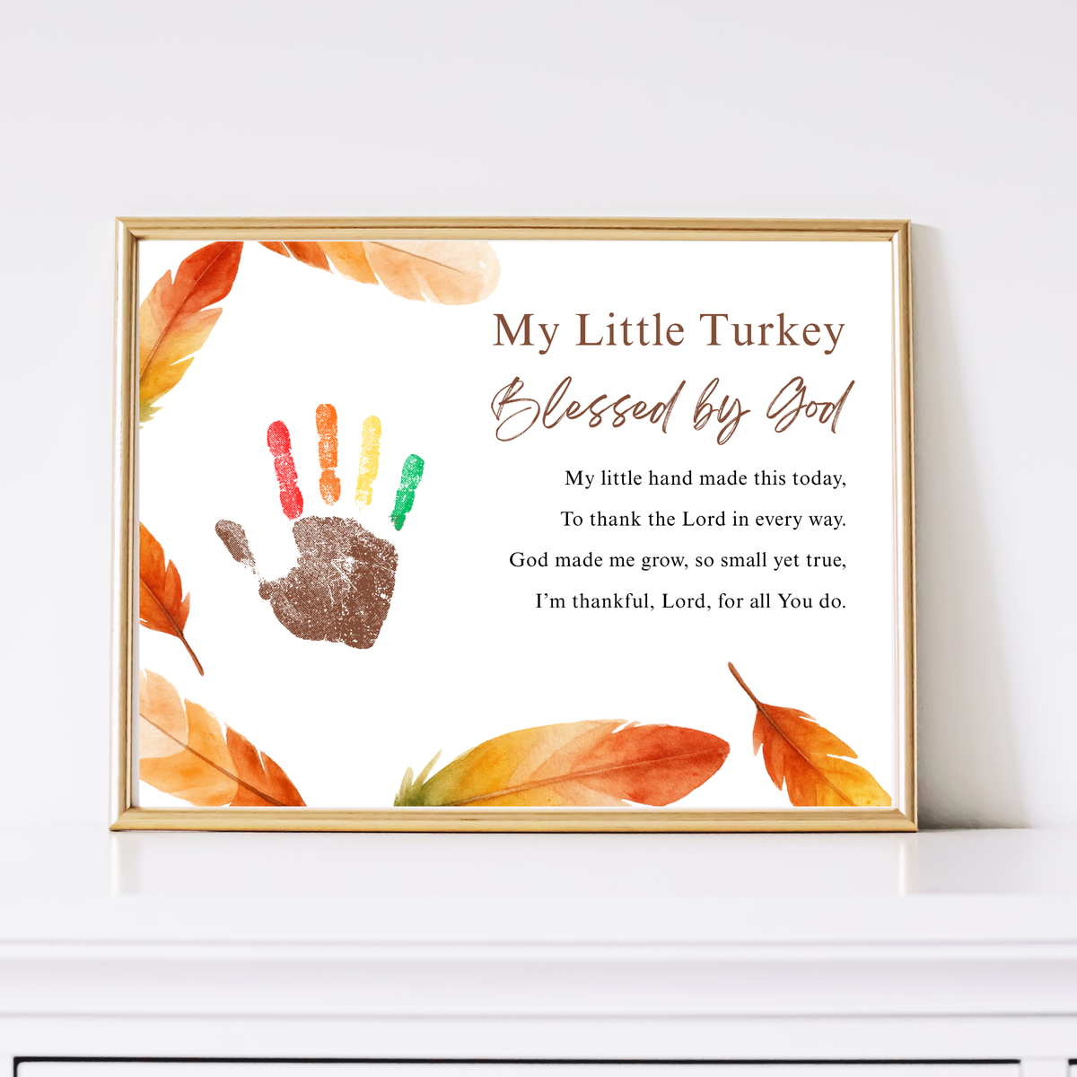My Little Turkey Blessed by God Handprint Craft Printable | Christian Thanksgiving Keepsake | Preschool Turkey Handprint Activity