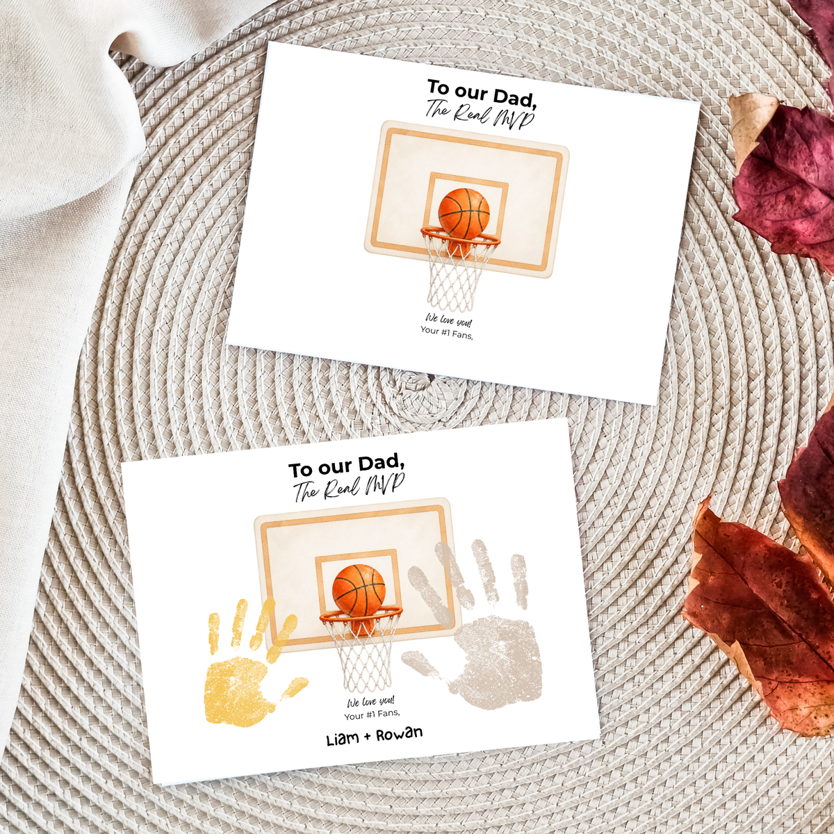 Basketball Handprint Craft for Dad, To Our Dad The Real MVP Printable, Father’s Day Basketball Keepsake from Kids, Sports Dad Gift