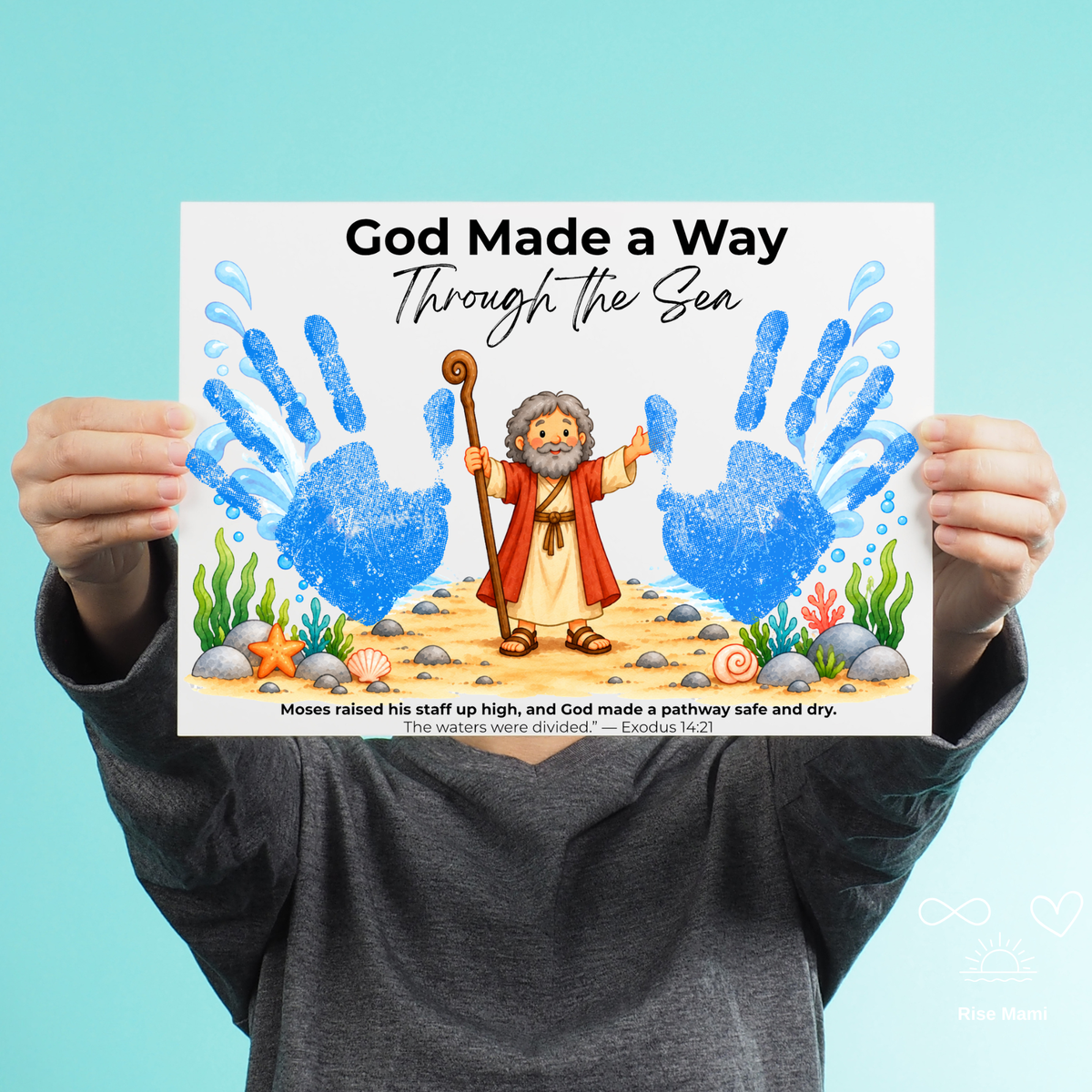 Moses Parts the Red Sea Handprint Craft | God Made a Way Christian Bible Printable for Kids