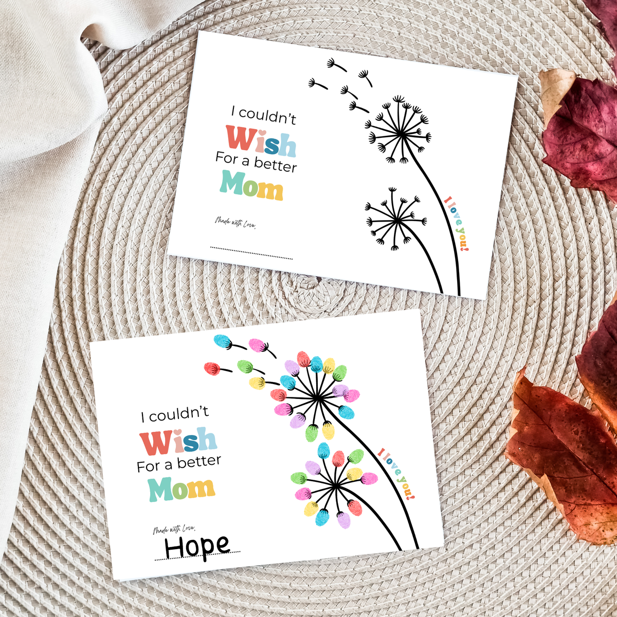Mother’s Day Fingerprint Craft Printable | I Couldn’t Wish for a Better Mom | Dandelion Keepsake Gift from Kids | Preschool DIY Printable