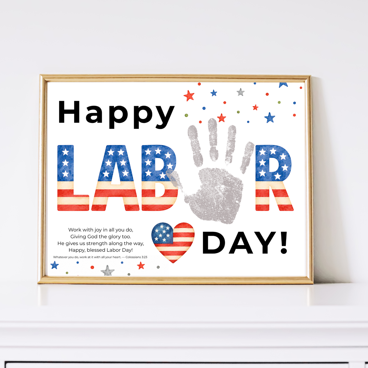 Christian Happy Labor Day Handprint Craft Printable | Faith Based Labor Day Activity | Preschool Sunday School Keepsake