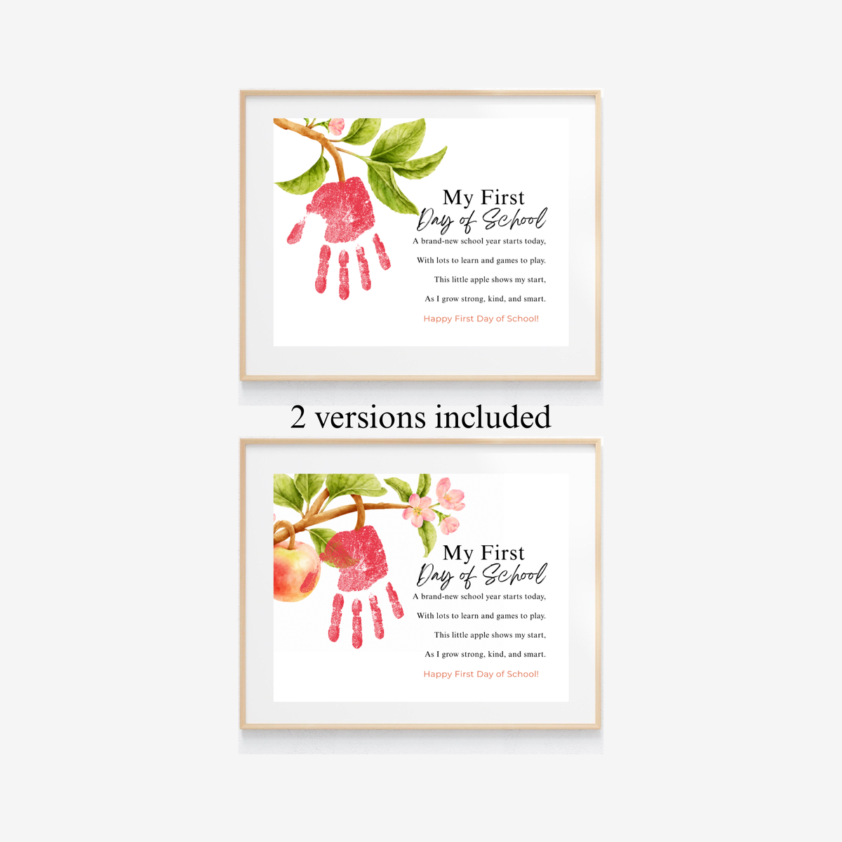 My First Day of School Apple Handprint Craft Printable | Back to School Apple Poem Keepsake | Preschool Kindergarten Activity