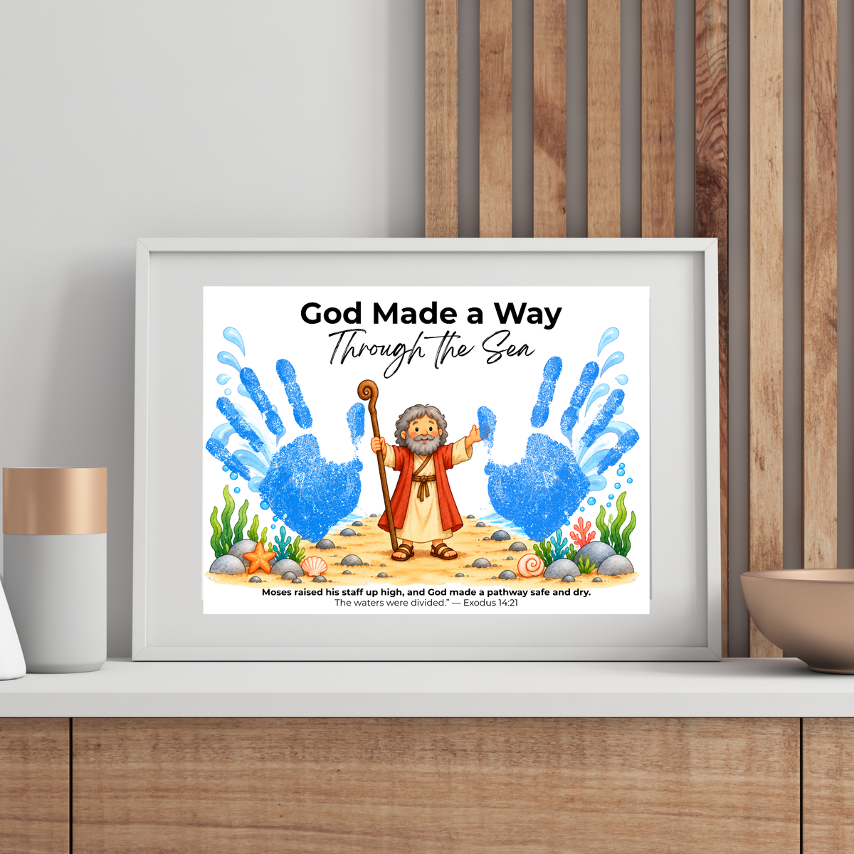 Moses Parts the Red Sea Handprint Craft | God Made a Way Christian Bible Printable for Kids