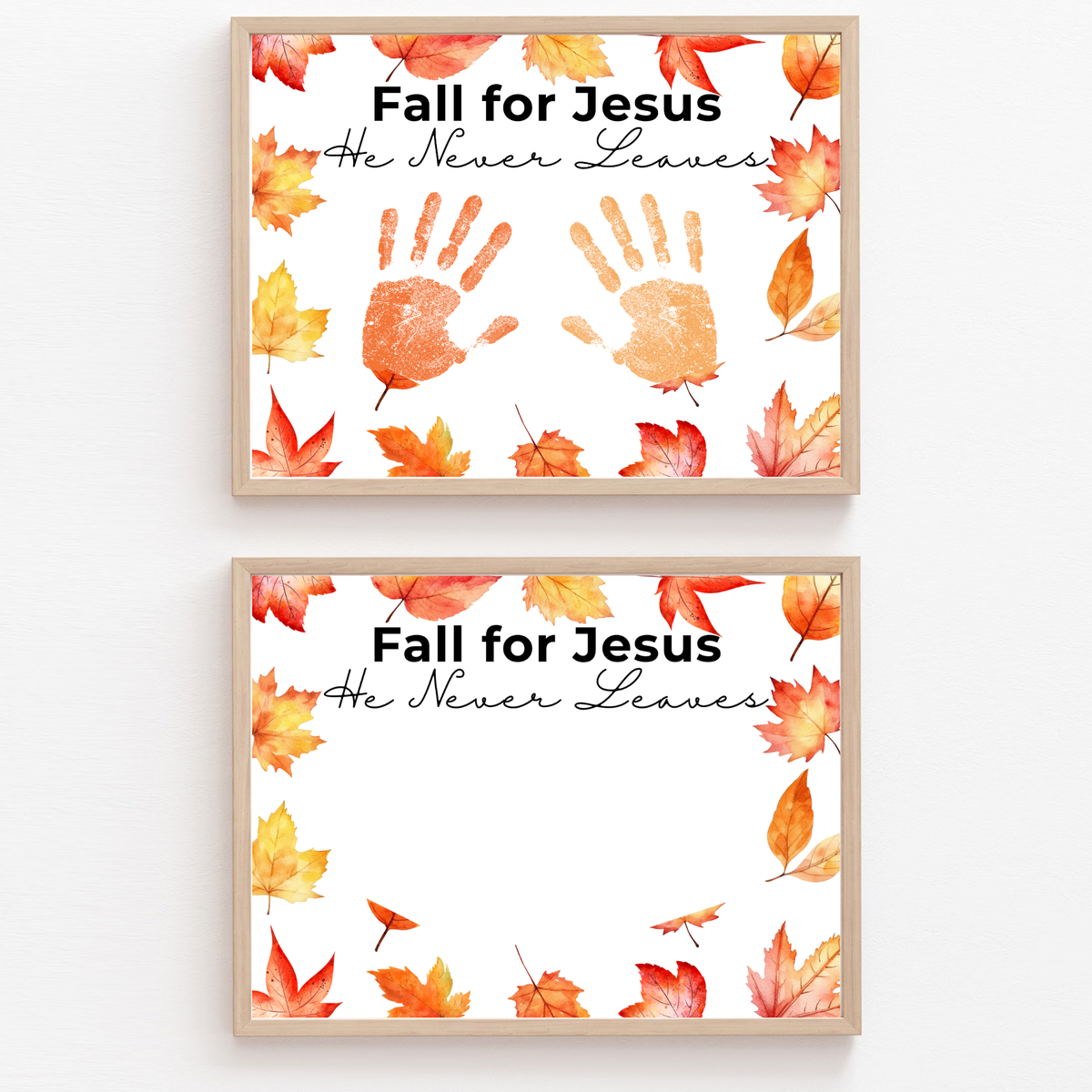 Christian Fall Handprint Craft Printable | Fall for Jesus He Never Leaves | Autumn Bible Keepsake Activity for Kids