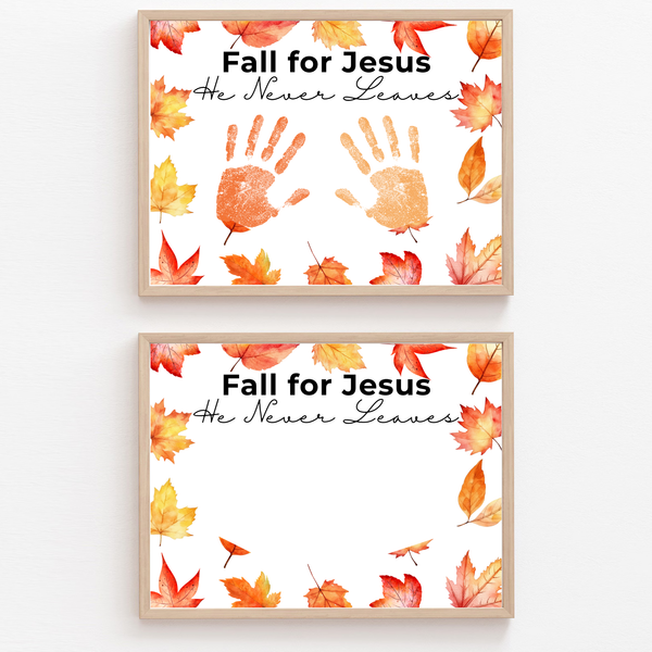 Christian Fall Handprint Craft Printable | Fall for Jesus He Never Leaves | Autumn Bible Keepsake Activity for Kids