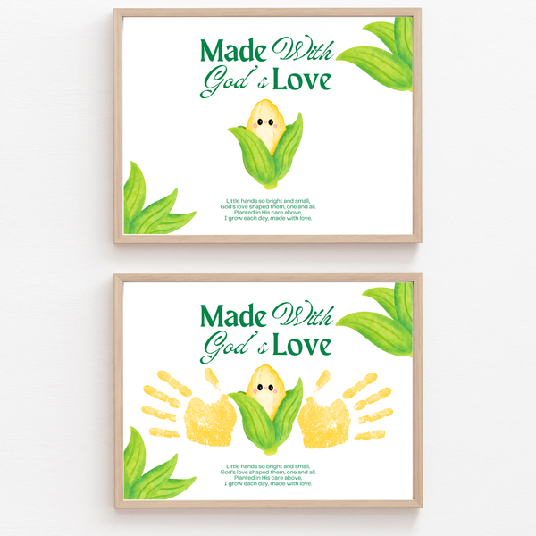 Christian Corn Handprint Craft Printable, Made With God's Love, Preschool Harvest Activity, Thanksgiving Craft, Fall Keepsake, Baby's First Fall