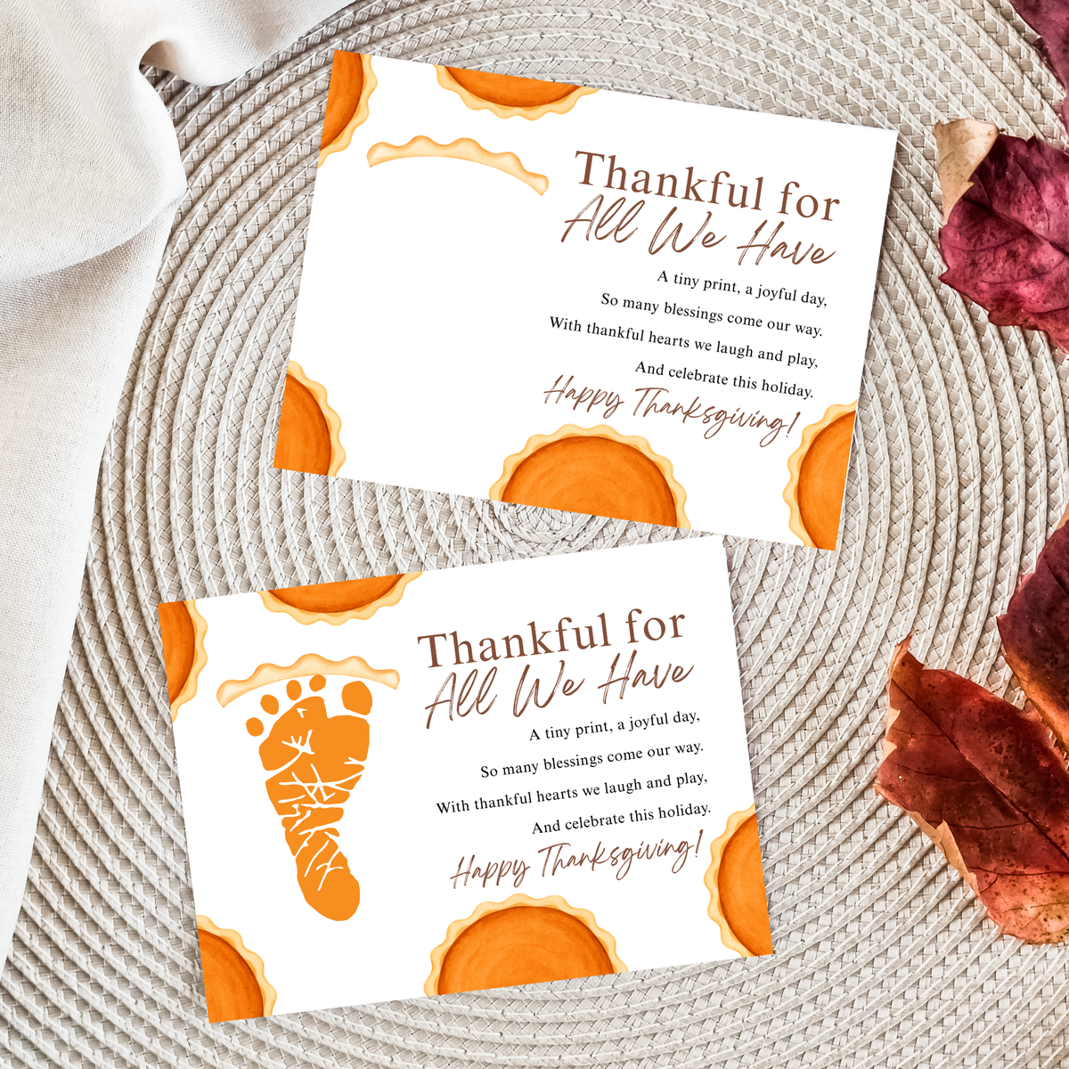 Thankful for All We Have Thanksgiving Footprint Craft | Pumpkin Pie Keepsake Printable