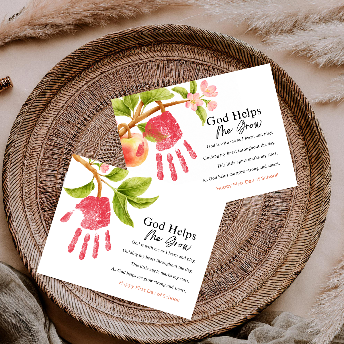 God Helps Me Grow Apple Handprint Craft Printable | Christian First Day of School Keepsake | Faith-Based Back to School Activity