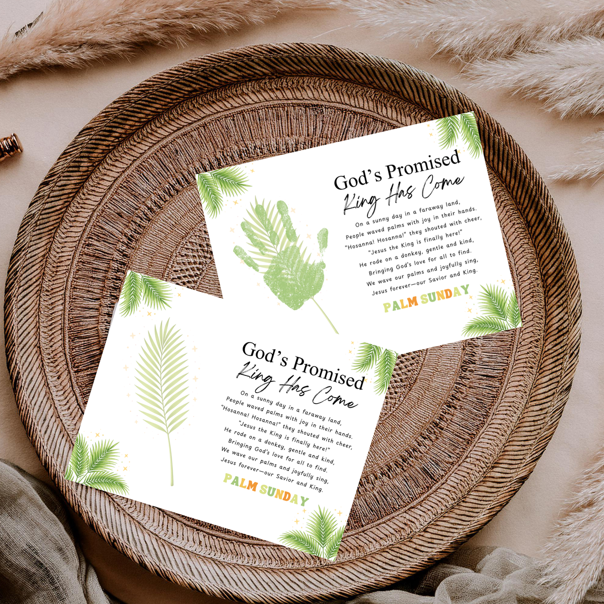 Palm Sunday Poem Handprint Craft Printable | “God’s Promised King Has Come” Christian Kids Activity | Easter Faith-Based Keepsake PDF