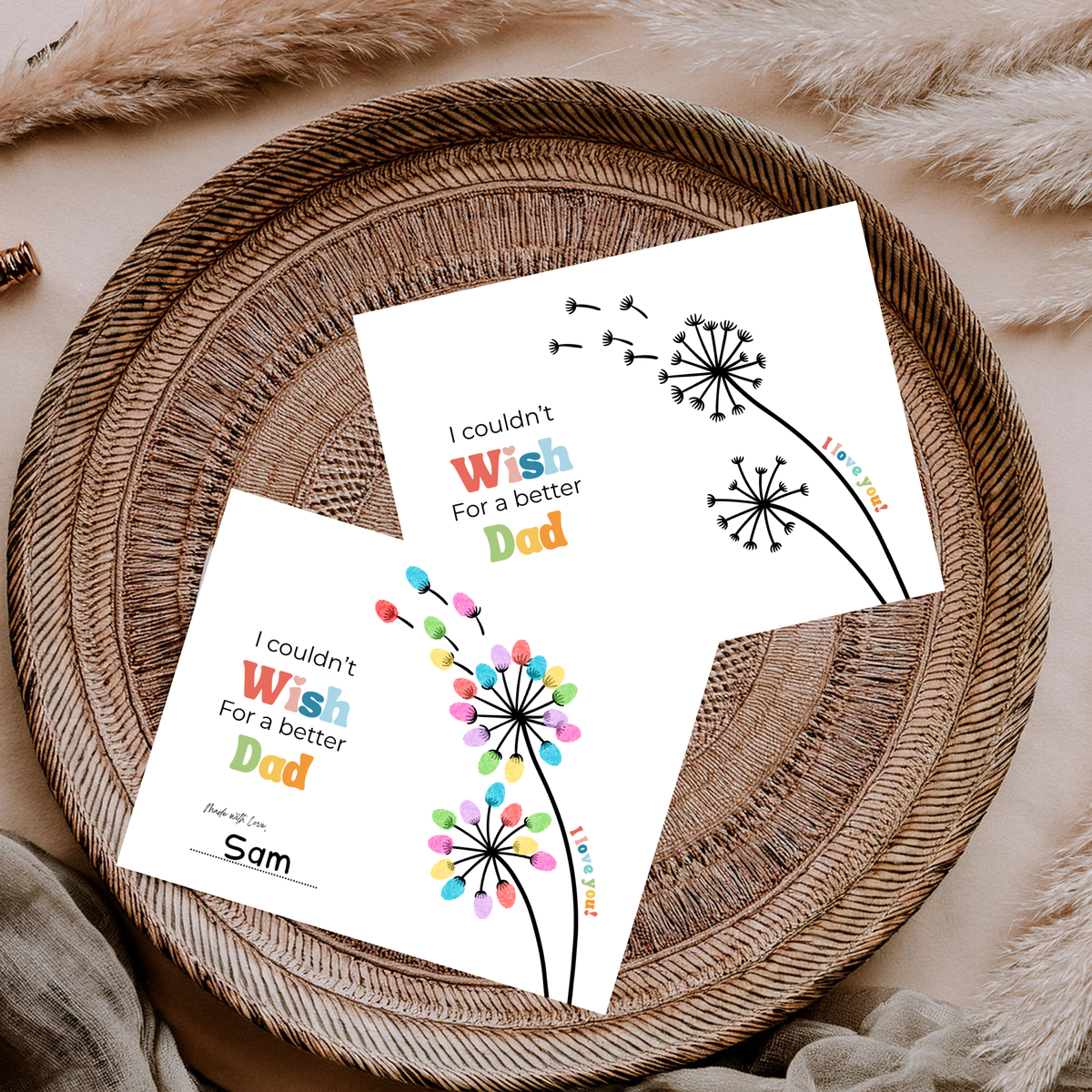 Father’s Day & Dad Birthday Fingerprint Craft Printable | I Couldn’t Wish for a Better Dad | Dandelion Keepsake Gift from Kids | Preschool DIY Printable