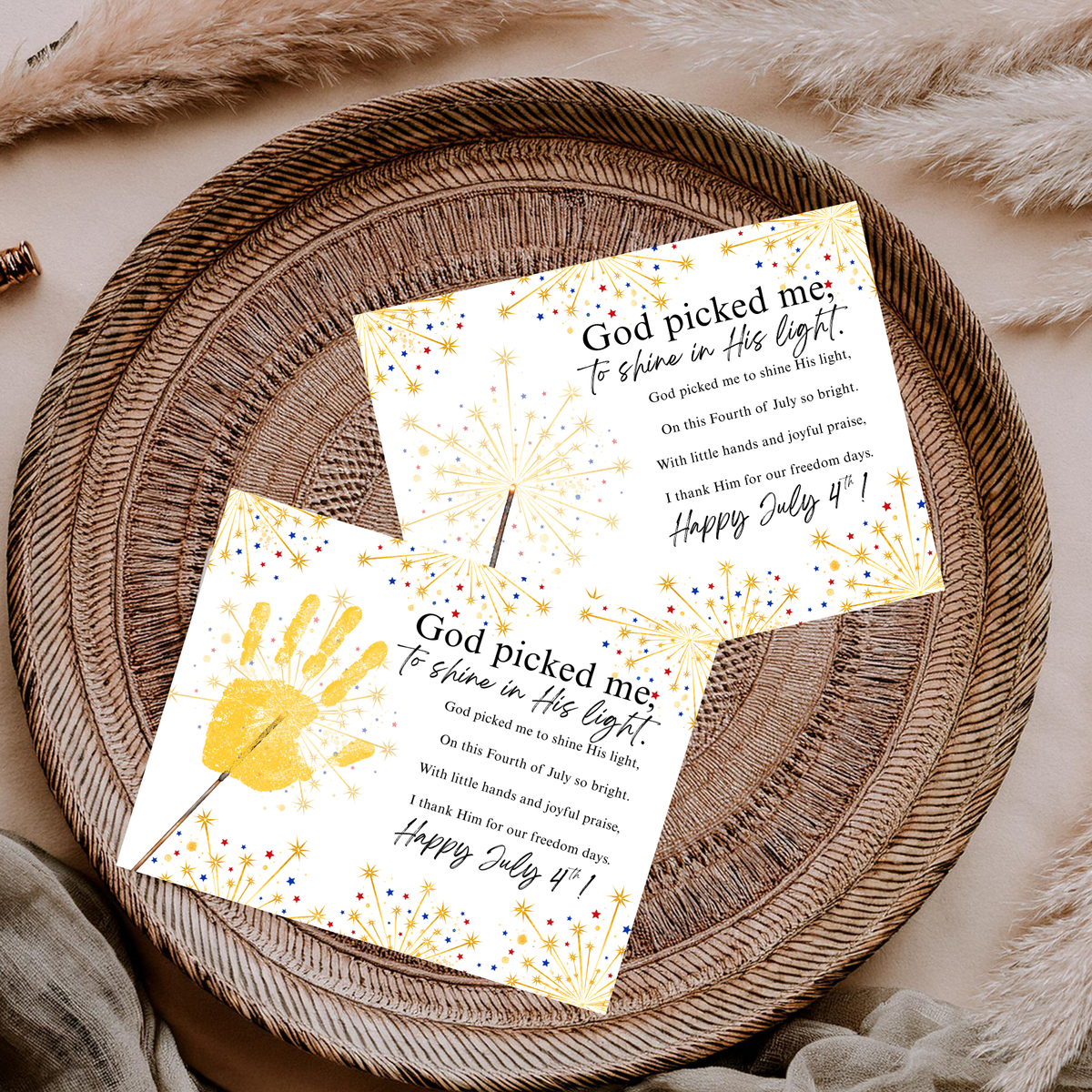 Christian July 4th Handprint Craft Printable | God Picked Me to Shine His Light | Patriotic Kids Keepsake Activity