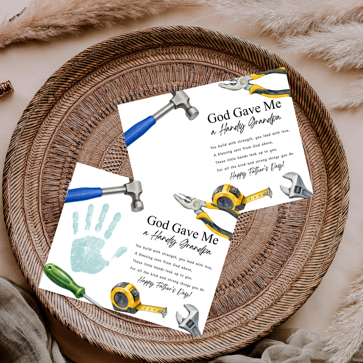 Christian Father's Day Handprint Craft Printable | God Gave Me a Handy Grandpa Grampy Papaw | Faith-Based Grandpa Gift from Kids | Grandfather Keepsake