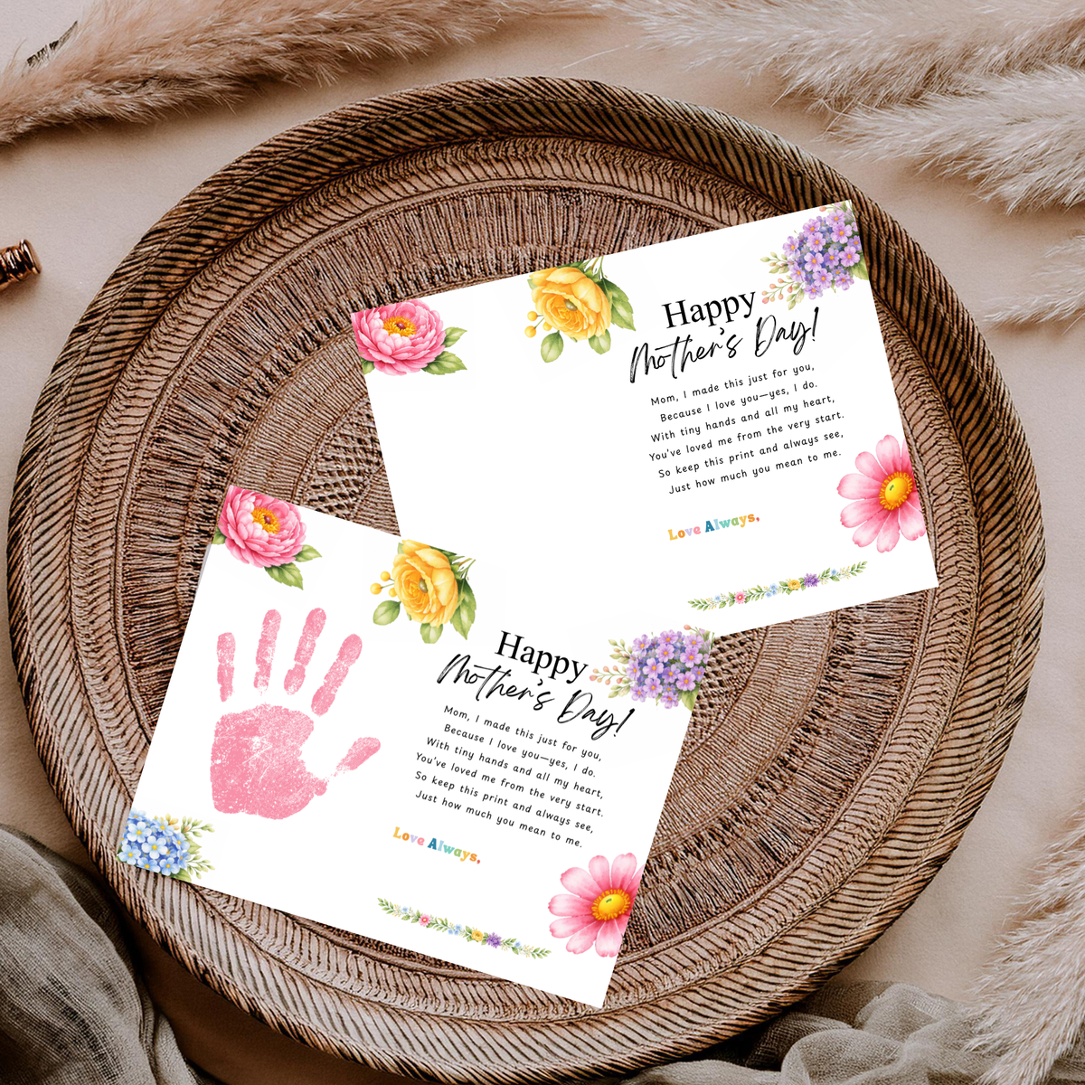 Mother’s Day Handprint Craft Printable | Happy Mother’s Day Keepsake Gift from Kids | Preschool DIY Handprint Art | Floral Mom Gift PDF