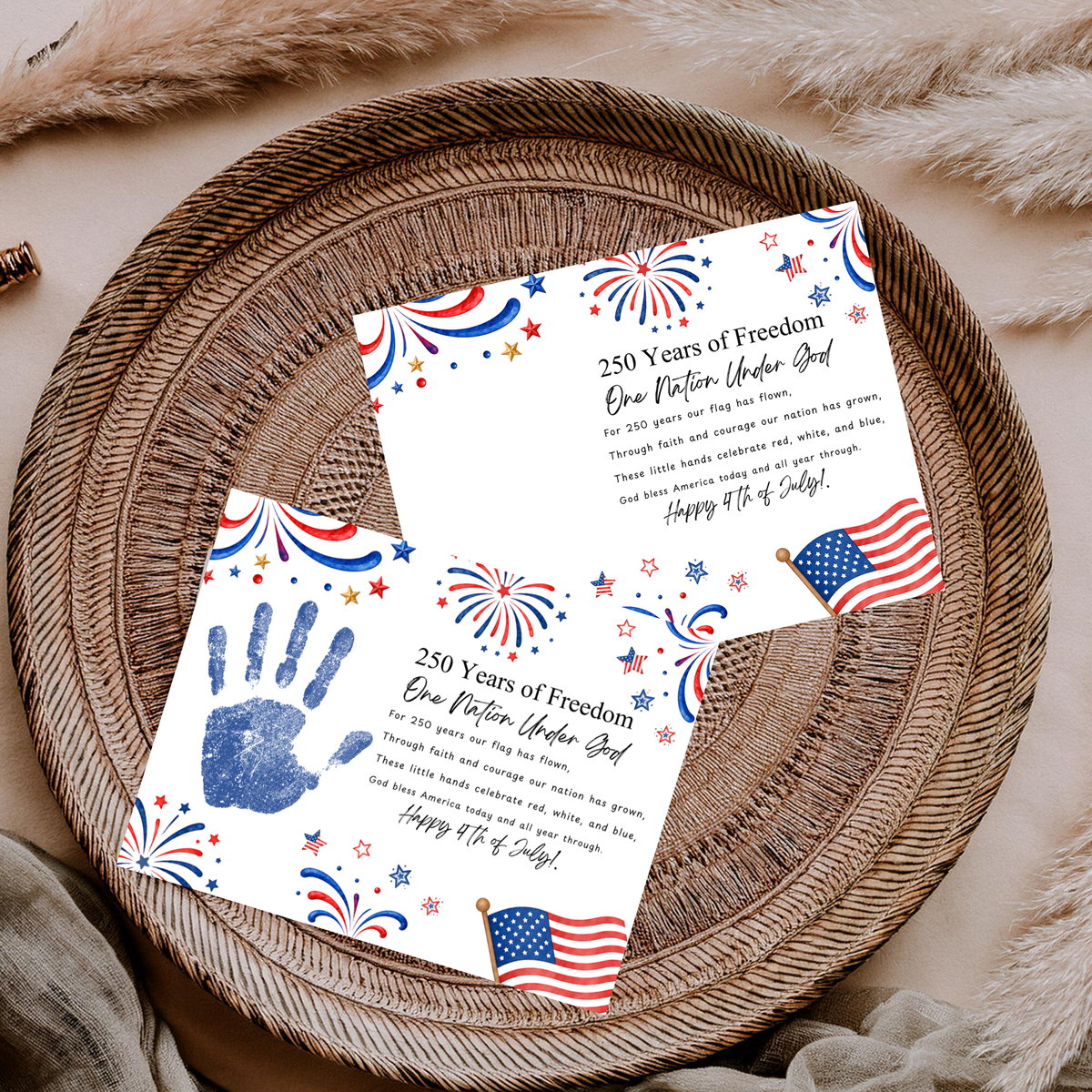 Christian July 4th Poem Handprint Craft Printable, 250 Years of Freedom, One Nation Under God, Patriotic Keepsake Activity for Kids