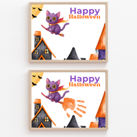 Happy Halloween Cat Handprint Craft Printable | Halloween Witch Cat Keepsake | Preschool Halloween Activity | Daycare & Classroom Fall Craft