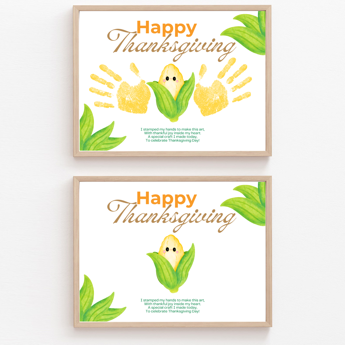 Happy Thanksgiving Corn Handprint Craft Printable, Thanksgiving Keepsake, Baby's First Thanksgiving, Preschool Fall Harvest Activity