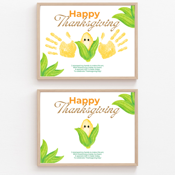 Happy Thanksgiving Corn Handprint Craft Printable, Thanksgiving Keepsake, Baby's First Thanksgiving, Preschool Fall Harvest Activity