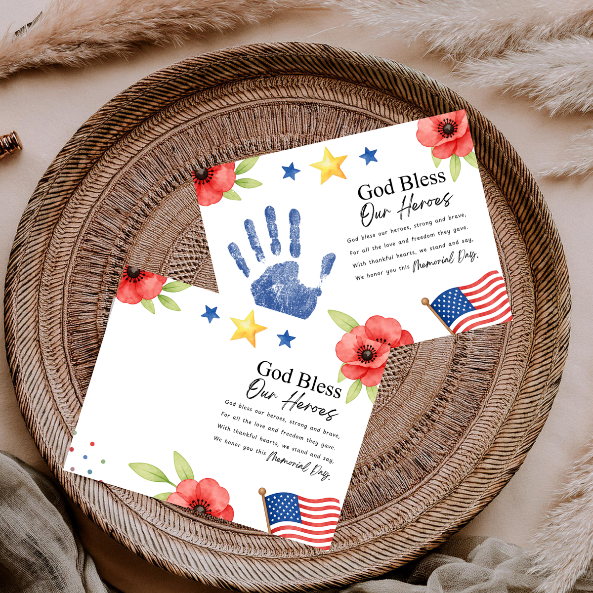 Christian Memorial Day Handprint Craft Printable | God Bless Our Heroes Keepsake | Patriotic Kids Activity | Sunday School PDF