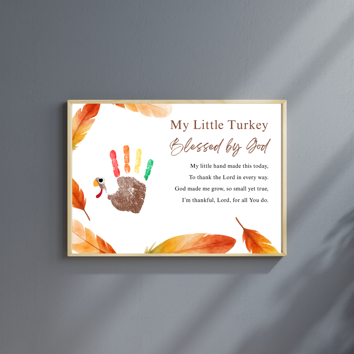 My Little Turkey Blessed by God Handprint Craft Printable | Christian Thanksgiving Keepsake | Preschool Turkey Handprint Activity