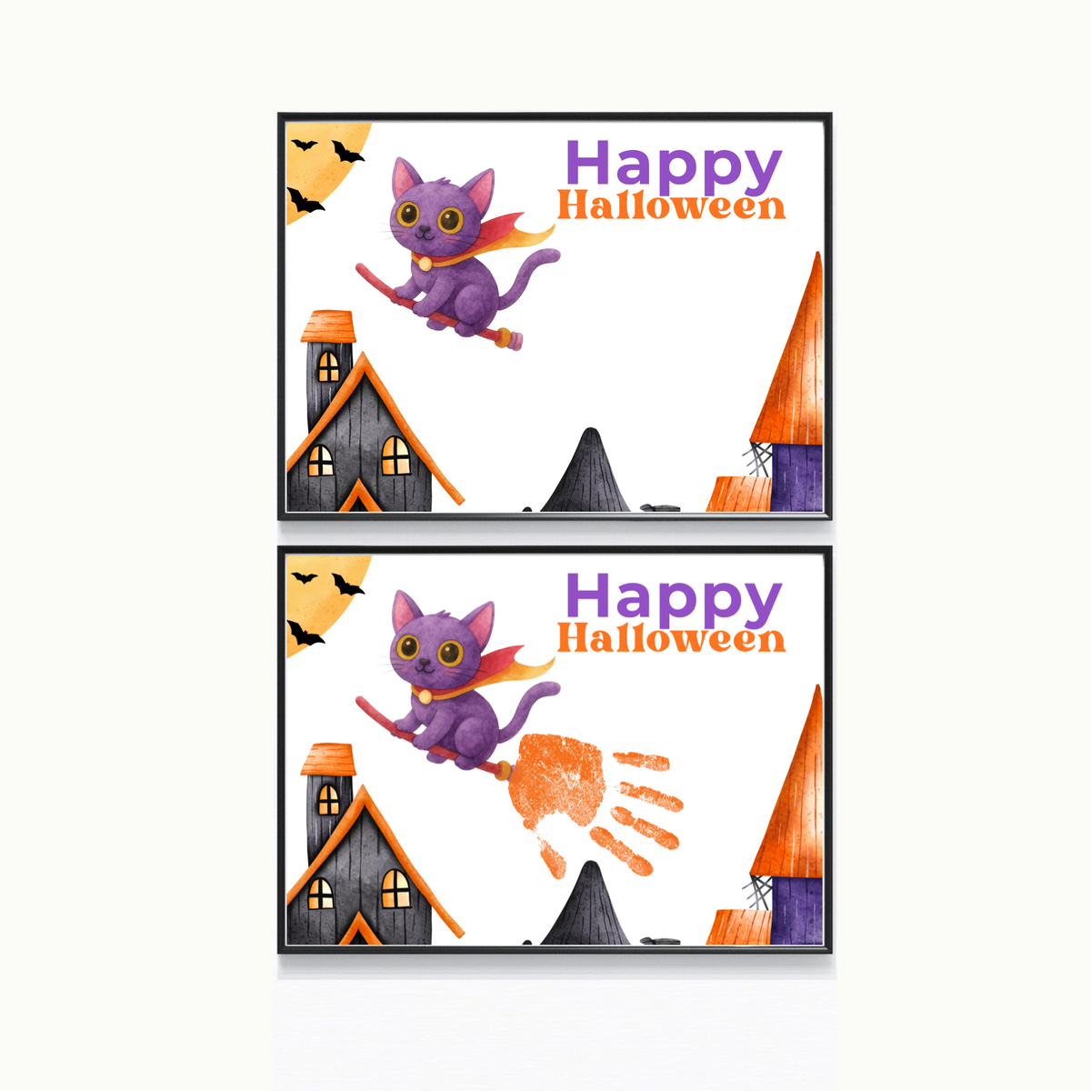 Happy Halloween Cat Handprint Craft Printable | Halloween Witch Cat Keepsake | Preschool Halloween Activity | Daycare & Classroom Fall Craft