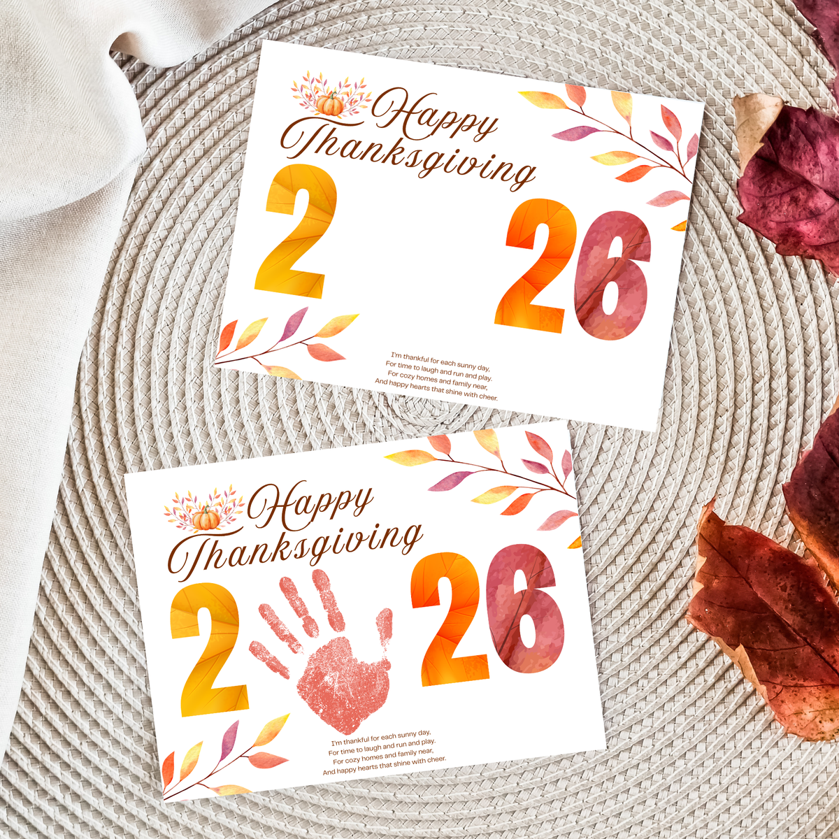 Happy Thanksgiving 2026 Handprint Craft | First Thanksgiving Keepsake Printable