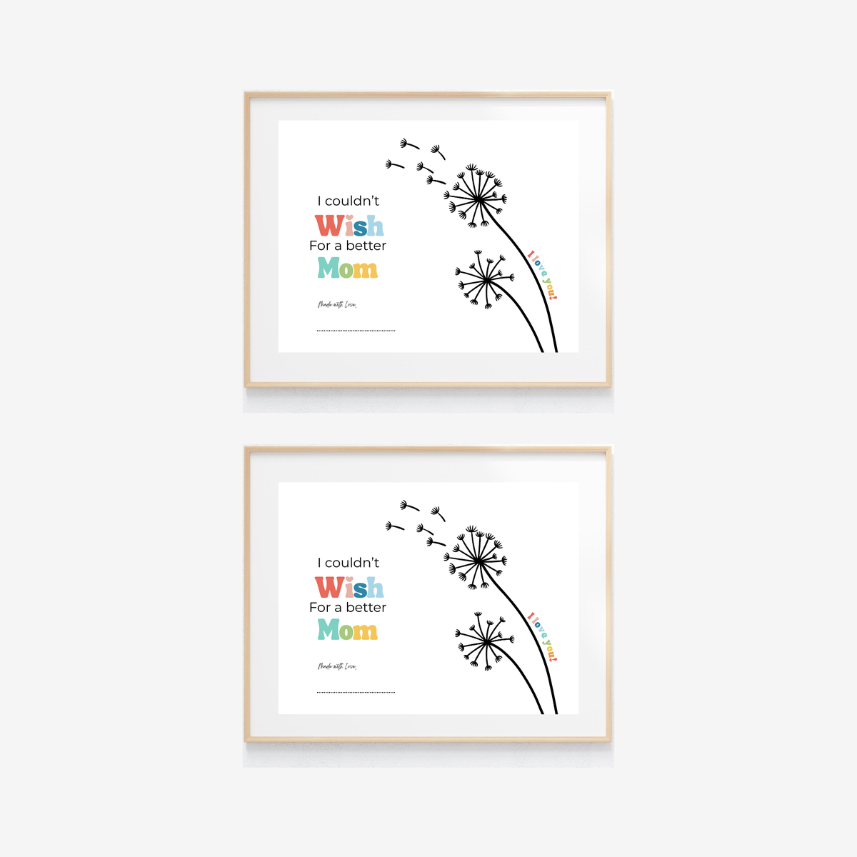 Mother’s Day Fingerprint Craft Printable | I Couldn’t Wish for a Better Mom | Dandelion Keepsake Gift from Kids | Preschool DIY Printable