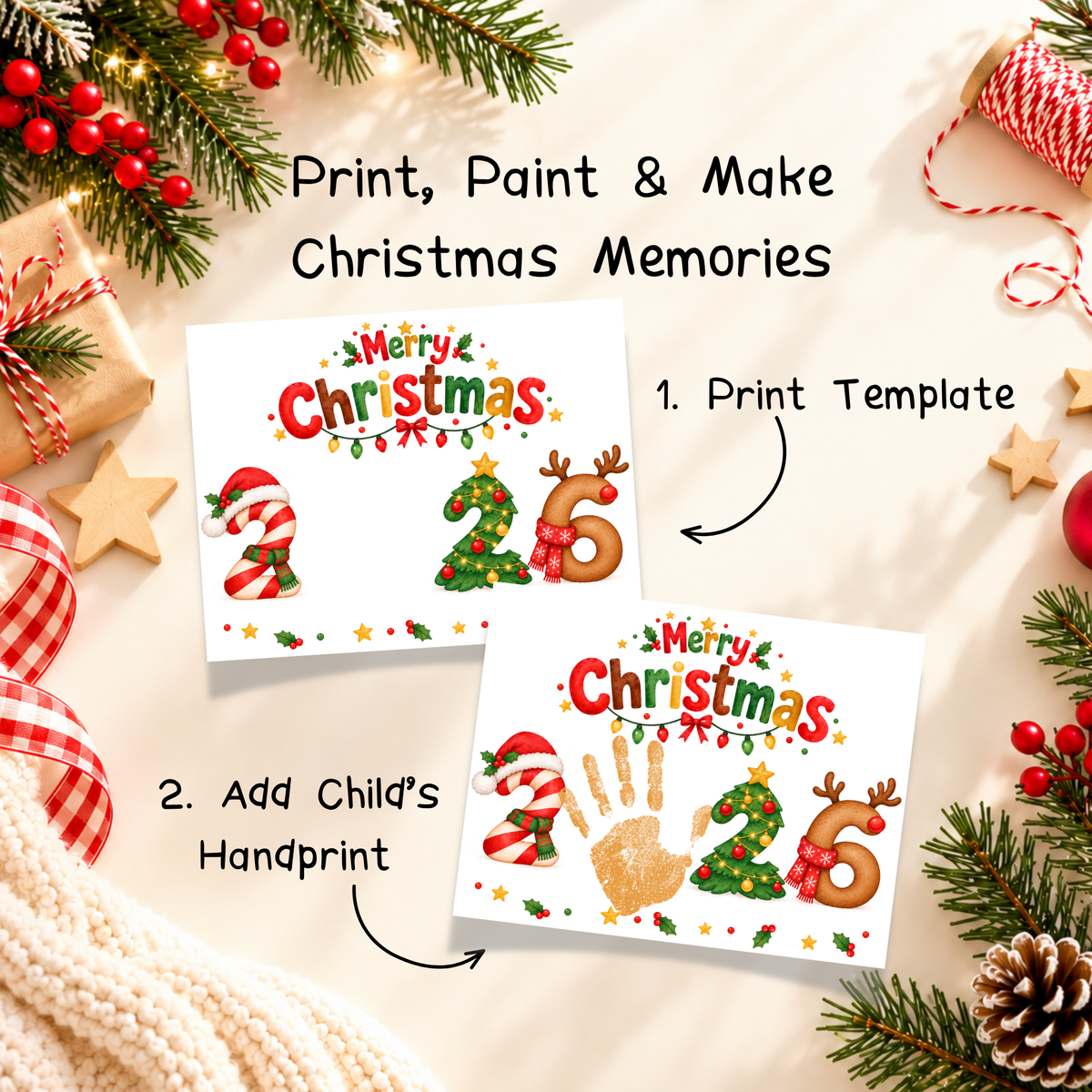 Christmas 2026 Handprint Craft & Coloring Page | Merry Christmas Keepsake Printable for Kids