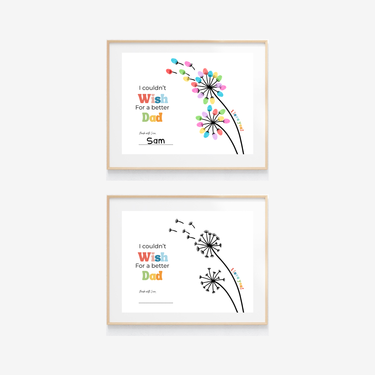 Father’s Day & Dad Birthday Fingerprint Craft Printable | I Couldn’t Wish for a Better Dad | Dandelion Keepsake Gift from Kids | Preschool DIY Printable