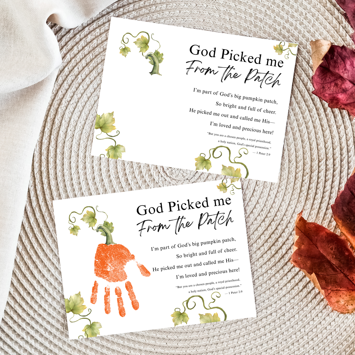 God Picked Me From the Patch Handprint Craft Printable | Christian Pumpkin Keepsake | Fall Bible Activity for Kids