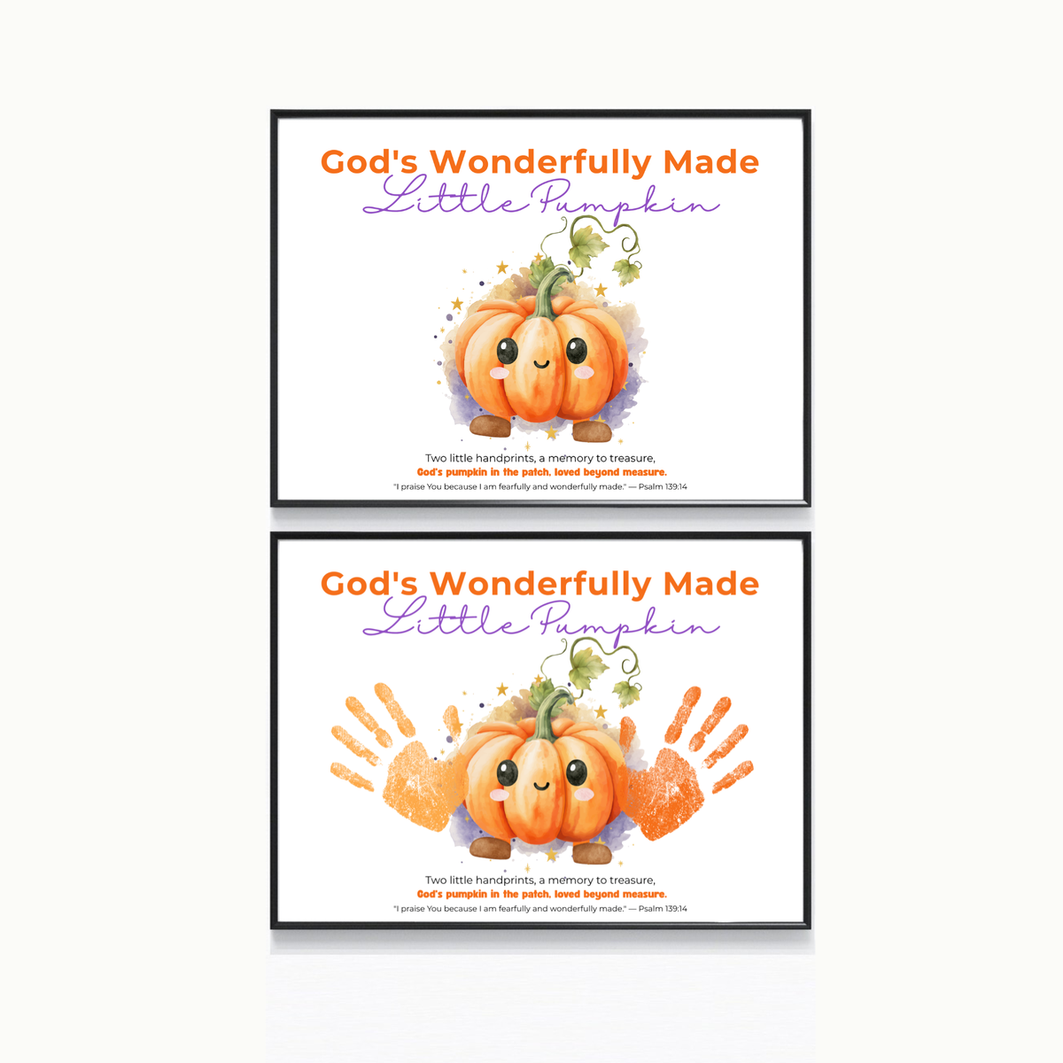 Christian Pumpkin Handprint Craft Printable | God's Wonderfully Made Little Pumpkin | Psalm 139:14 Fall Bible Keepsake for Kids