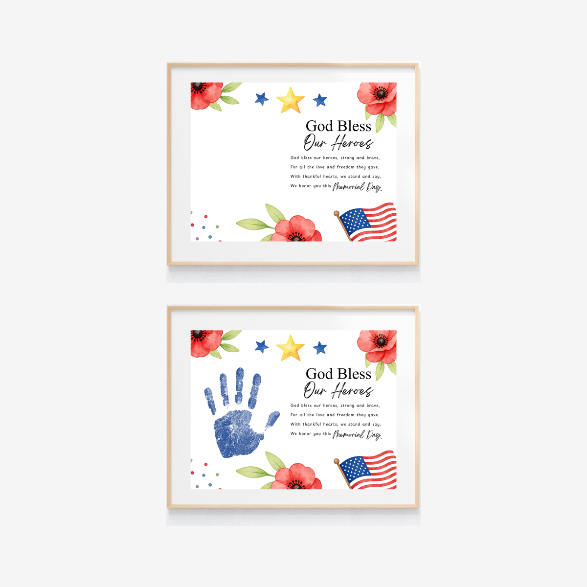 Christian Memorial Day Handprint Craft Printable | God Bless Our Heroes Keepsake | Patriotic Kids Activity | Sunday School PDF