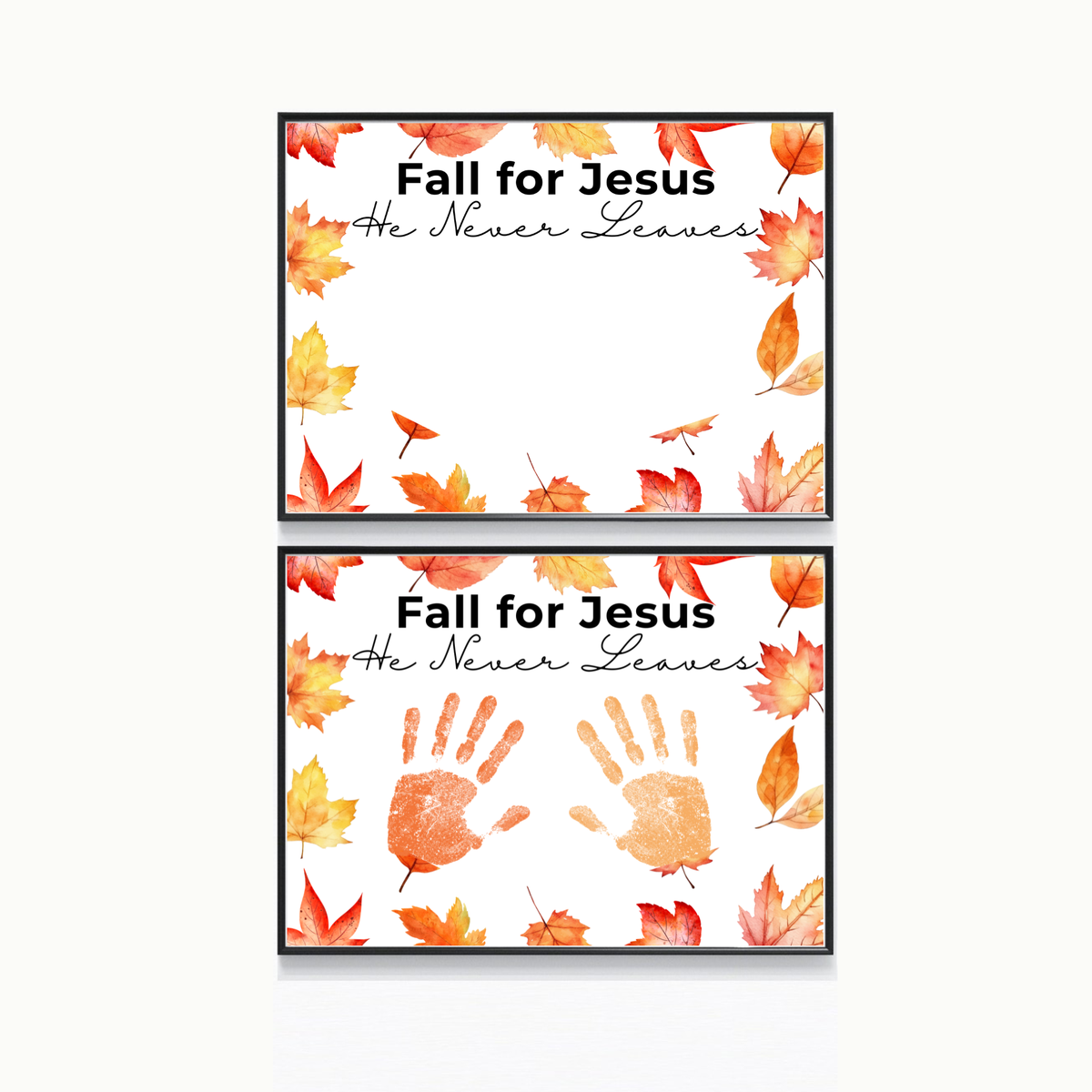 Christian Fall Handprint Craft Printable | Fall for Jesus He Never Leaves | Autumn Bible Keepsake Activity for Kids