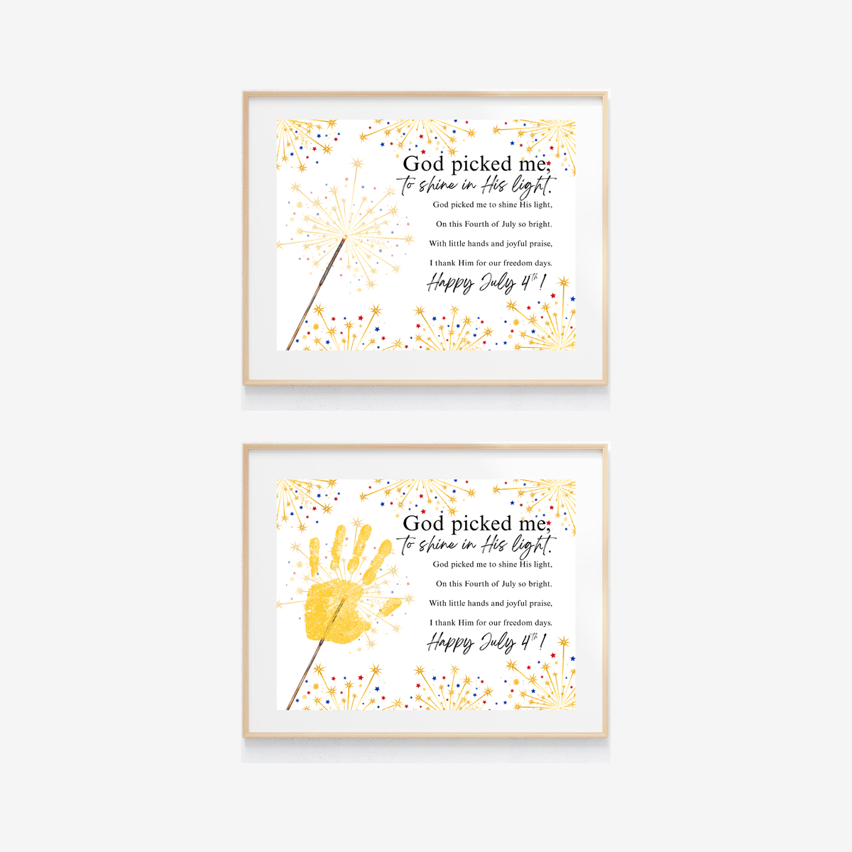 Christian July 4th Handprint Craft Printable | God Picked Me to Shine His Light | Patriotic Kids Keepsake Activity