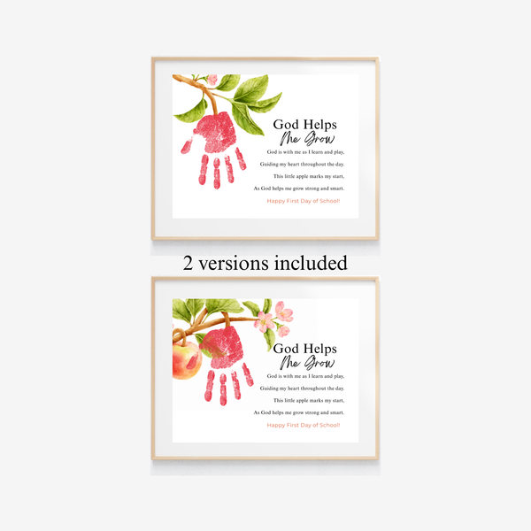 God Helps Me Grow Apple Handprint Craft Printable | Christian First Day of School Keepsake | Faith-Based Back to School Activity