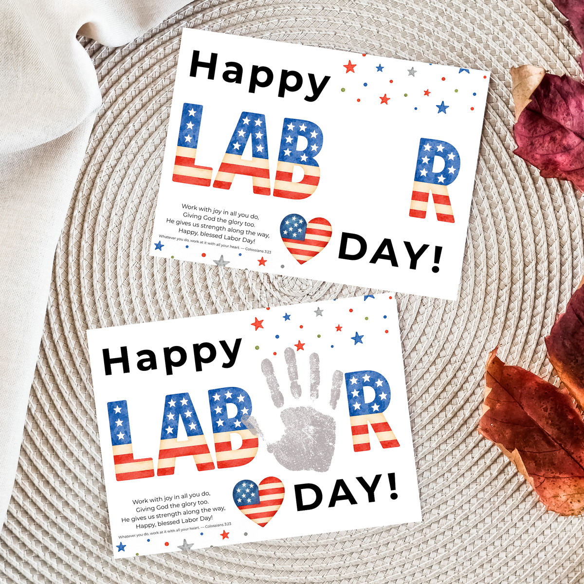 Christian Happy Labor Day Handprint Craft Printable | Faith Based Labor Day Activity | Preschool Sunday School Keepsake