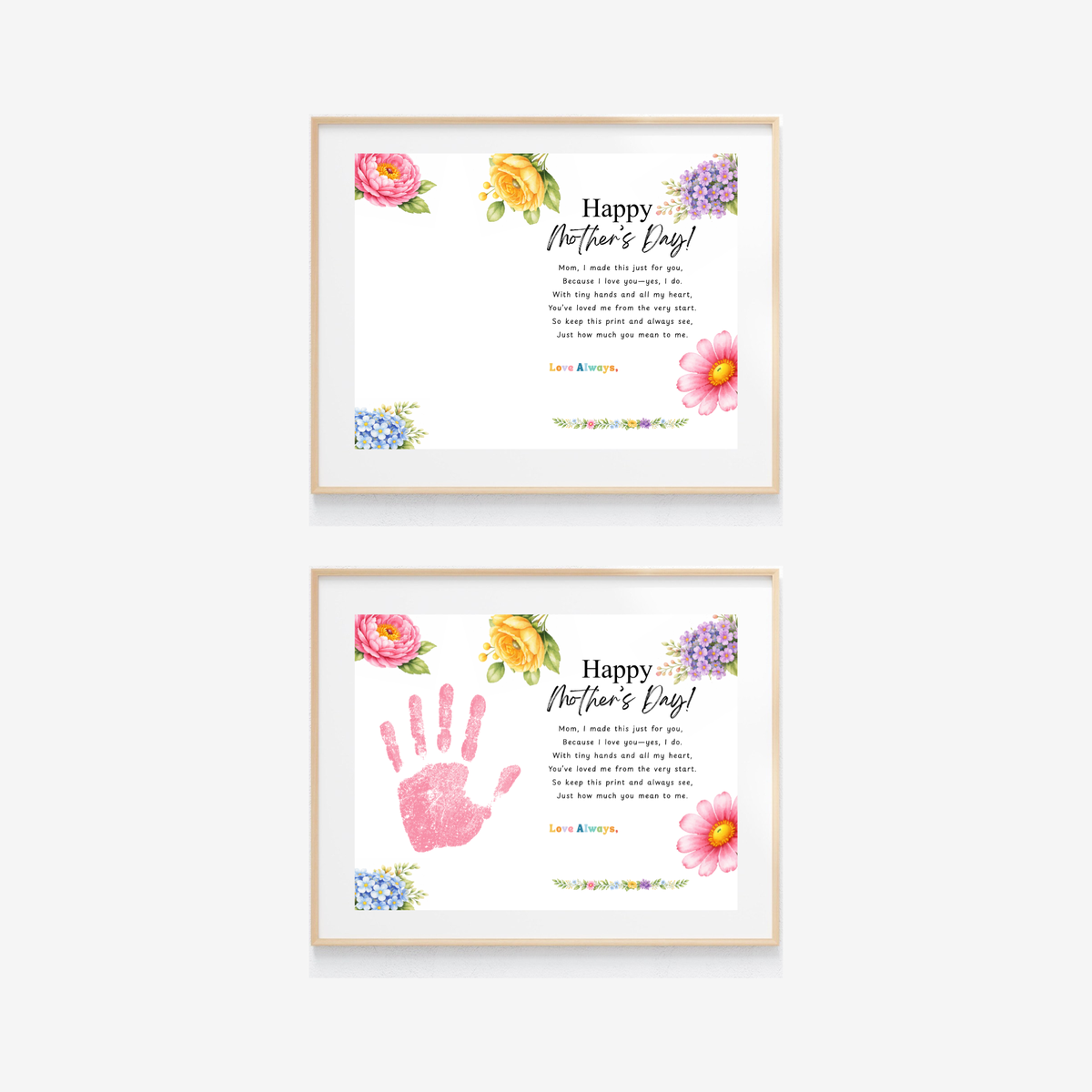 Mother’s Day Handprint Craft Printable | Happy Mother’s Day Keepsake Gift from Kids | Preschool DIY Handprint Art | Floral Mom Gift PDF