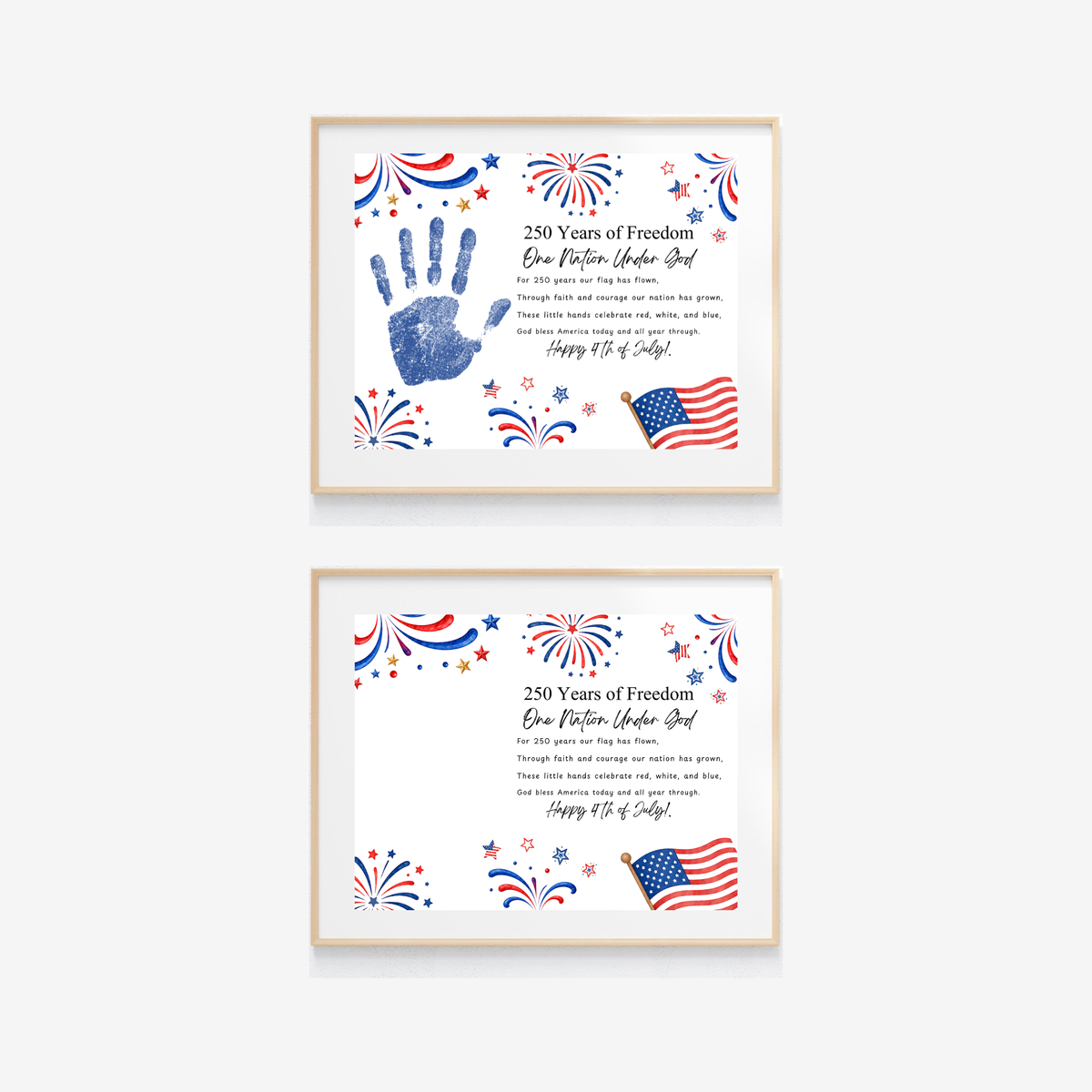 Christian July 4th Poem Handprint Craft Printable, 250 Years of Freedom, One Nation Under God, Patriotic Keepsake Activity for Kids