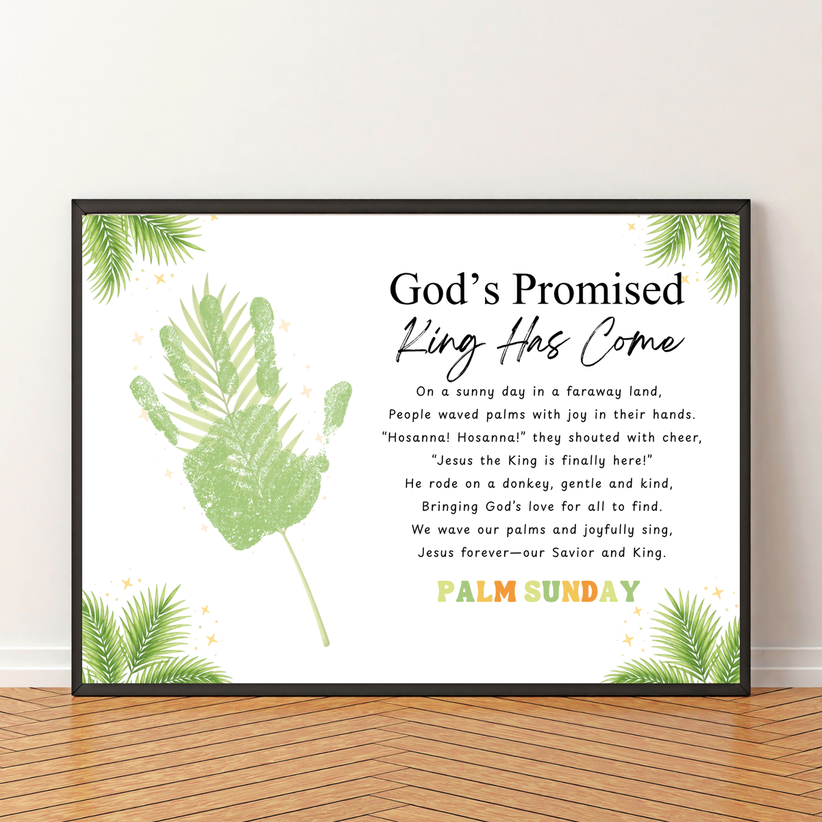 Palm Sunday Poem Handprint Craft Printable | “God’s Promised King Has Come” Christian Kids Activity | Easter Faith-Based Keepsake PDF