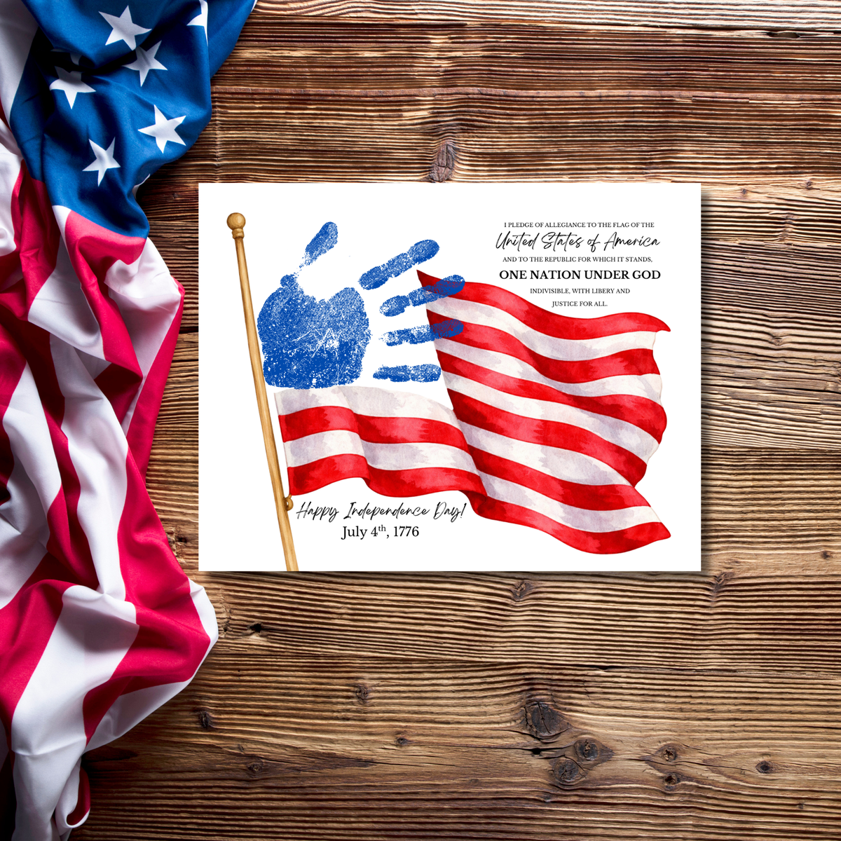 Happy Independence Day Handprint Craft Printable | July 4th Flag Handprint Art | Patriotic USA Keepsake Activity for Kids | Fourth of July Craft